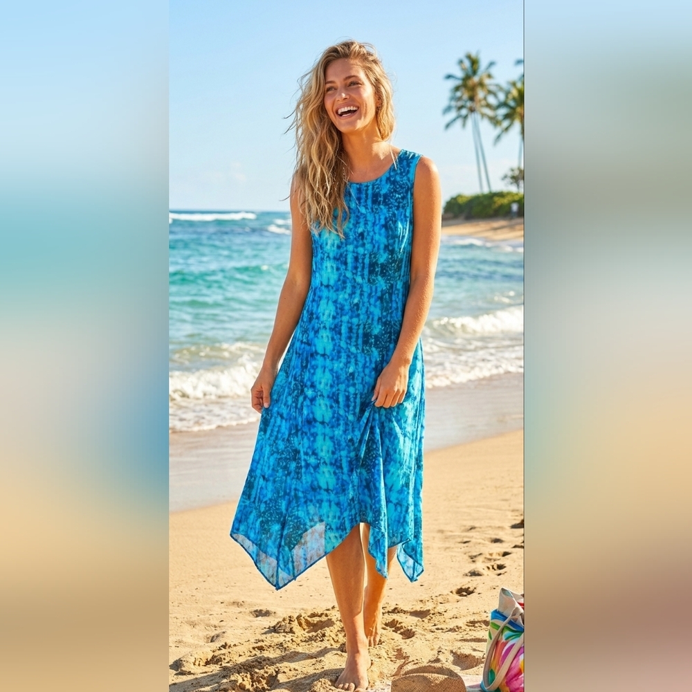 NWT Long Elegant Legs LEL Blue Wtercolor Sleeveless Maxi Dress Size 16